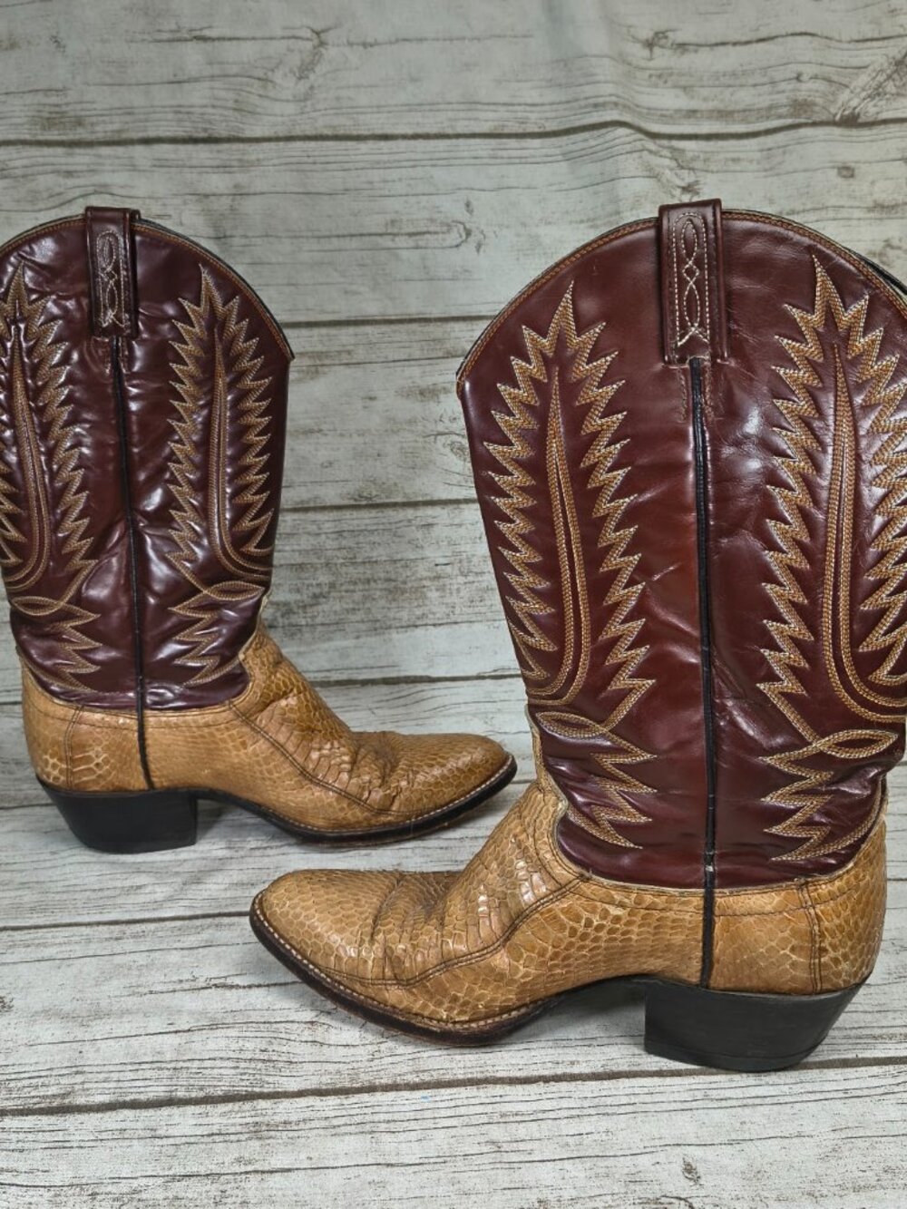 Vintage Dan Post Genuine Python Snakeskin Western Cowboy Boots Mens 9 D